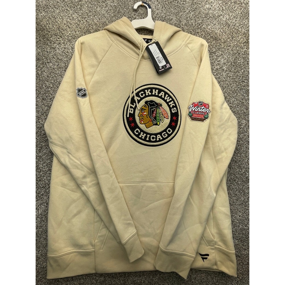 Fanatics Chicago Blackhawks Hoodie Mens L Cream NEW Winter Classic NHL Pullover